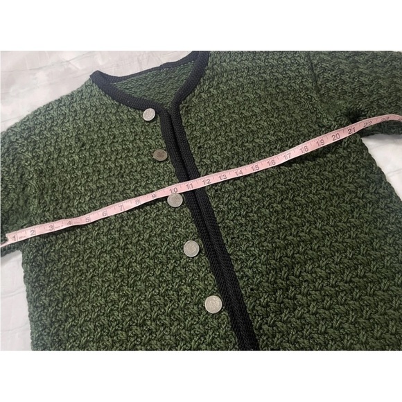 Green Garden Party Heavy Knit Sweater Button Down Over Coat Blazer Jacket Woman - Picture 8 of 15